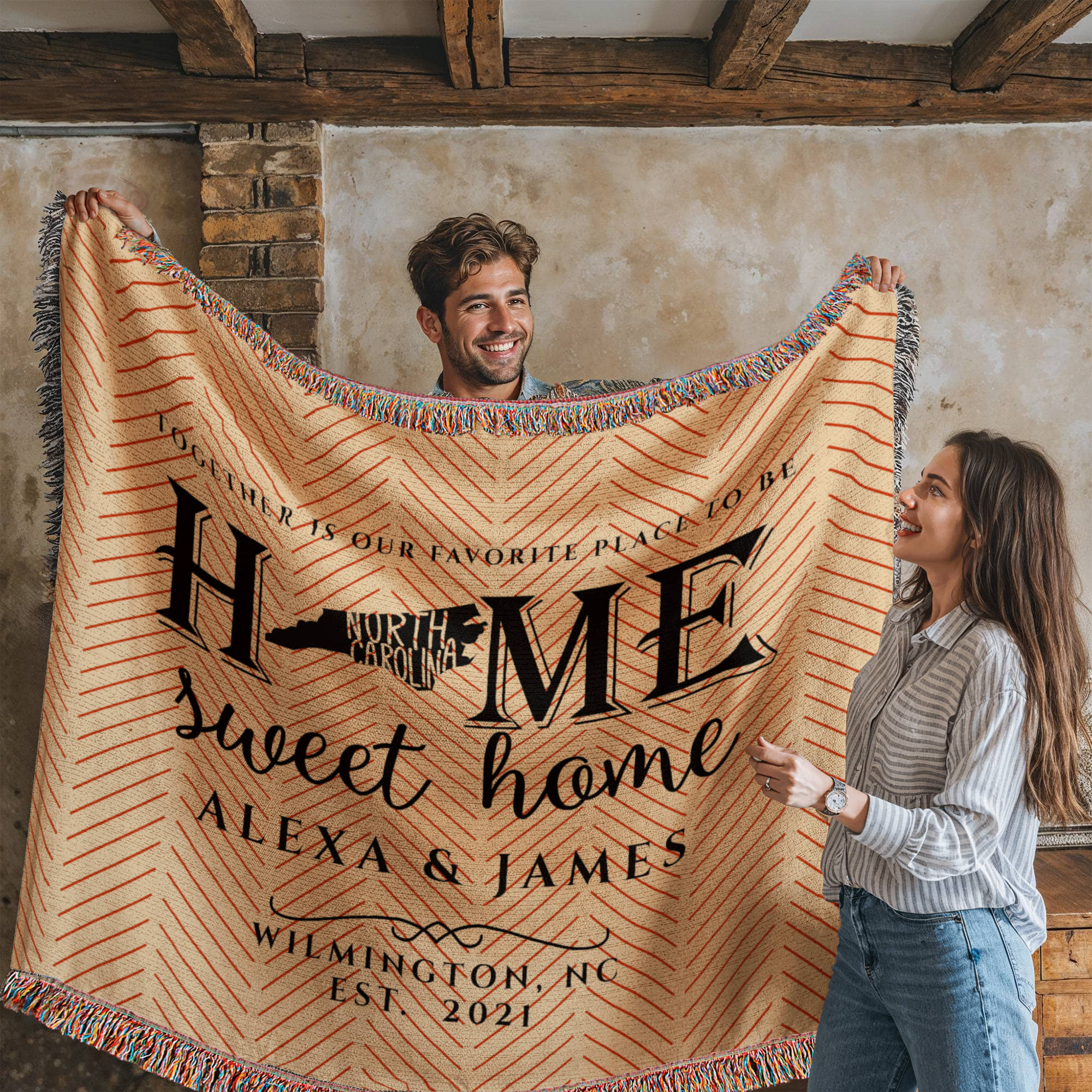 Personalized North Carolina State Woven Blanket – Custom Home Gift for Couples