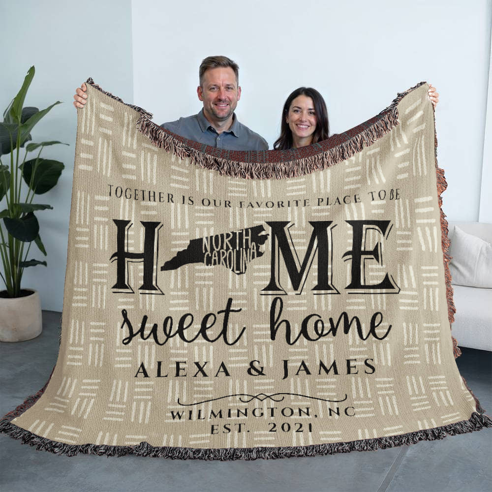 Personalized North Carolina State Woven Blanket – Custom Home Gift for Couples