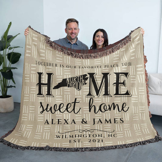 Personalized North Carolina State Woven Blanket – Custom Home Gift for Couples