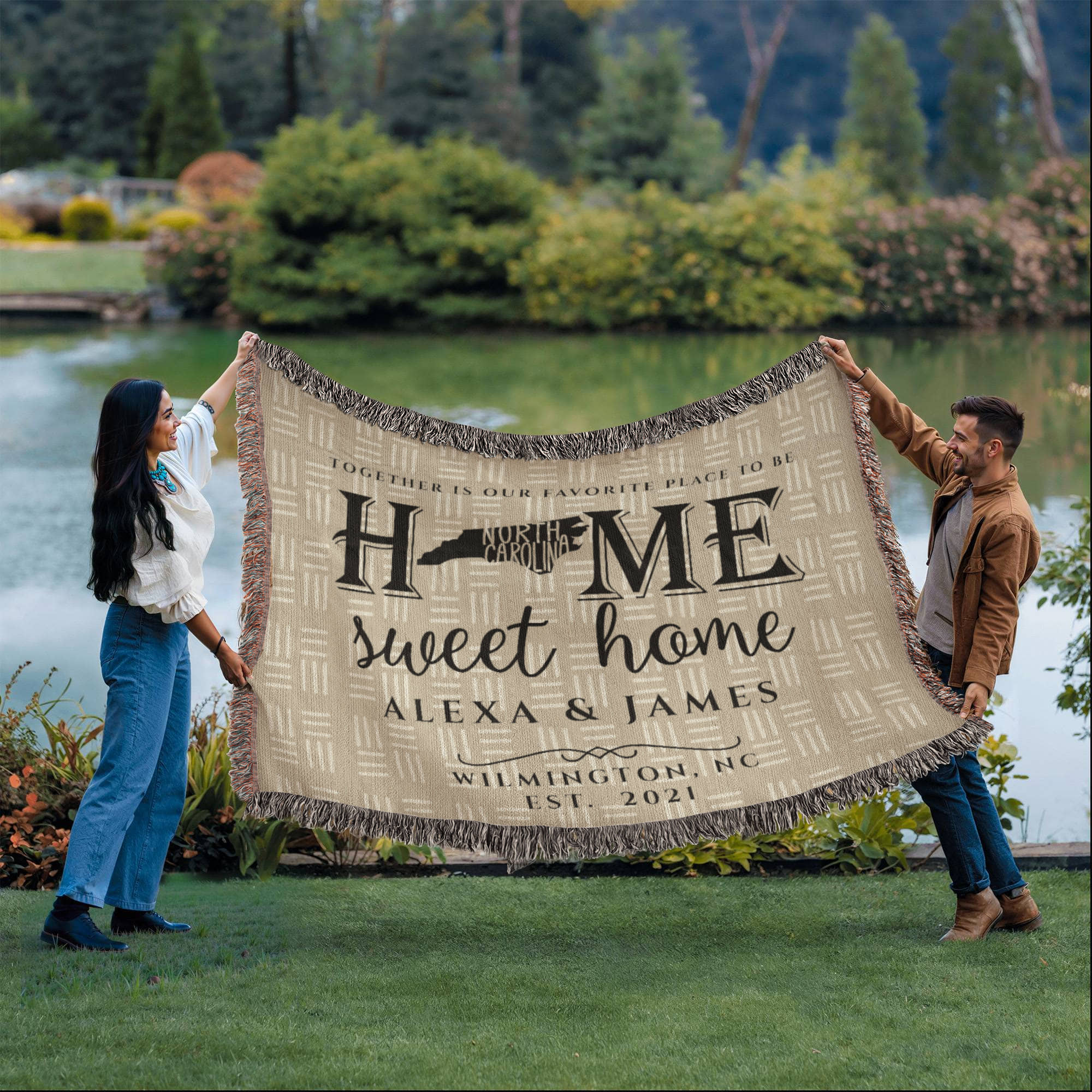 Personalized North Carolina State Woven Blanket – Custom Home Gift for Couples