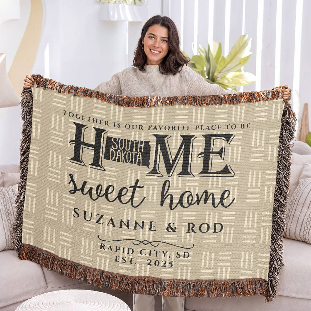 Personalized South Dakota State Woven Blanket – Custom Home Gift for Couples