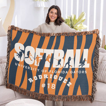 Personalized Softball Player Woven Blanket Throw – Custom Athlete Gift