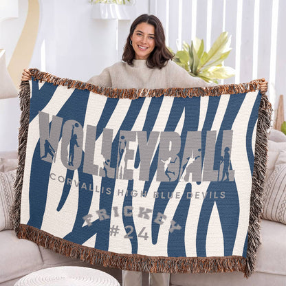 Personalized Volleyball Player Woven Blanket Throw – Custom Athlete Gift