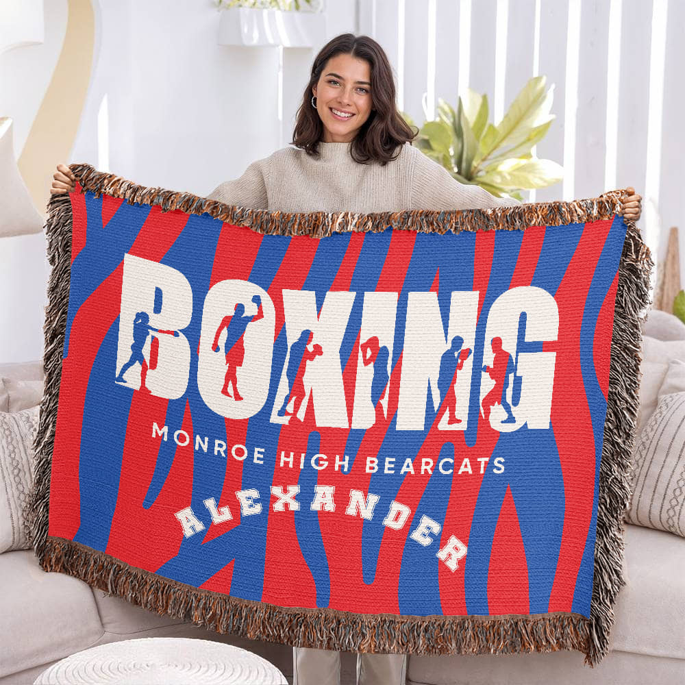 Personalized Boxing Woven Blanket Throw – Custom Boxer Gift