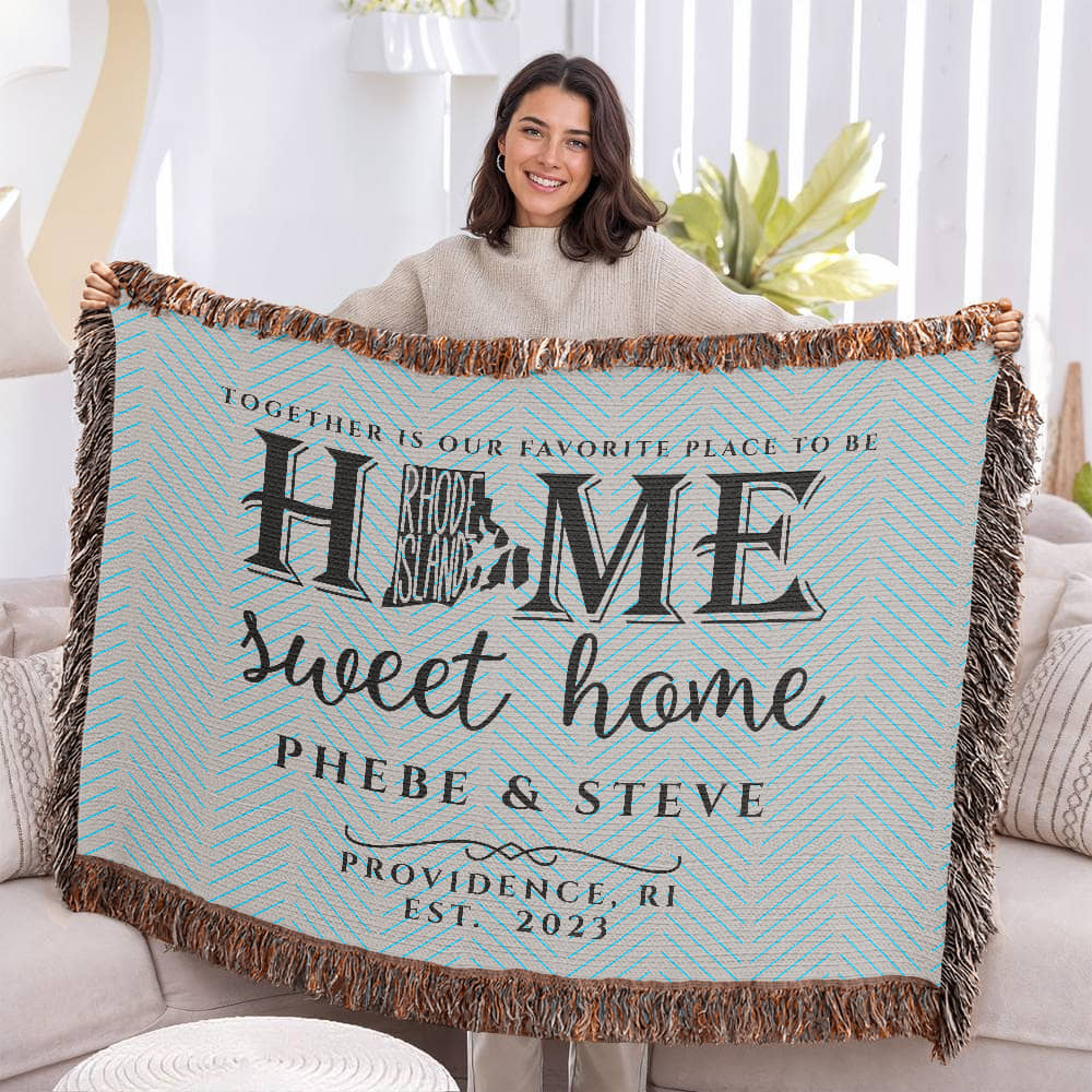 Personalized Rhode Island State Woven Blanket – Custom Home Gift for Couples