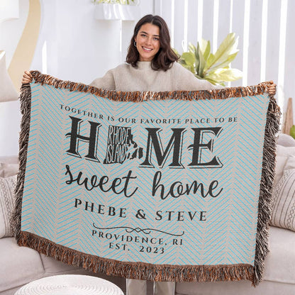 Personalized Rhode Island State Woven Blanket – Custom Home Gift for Couples