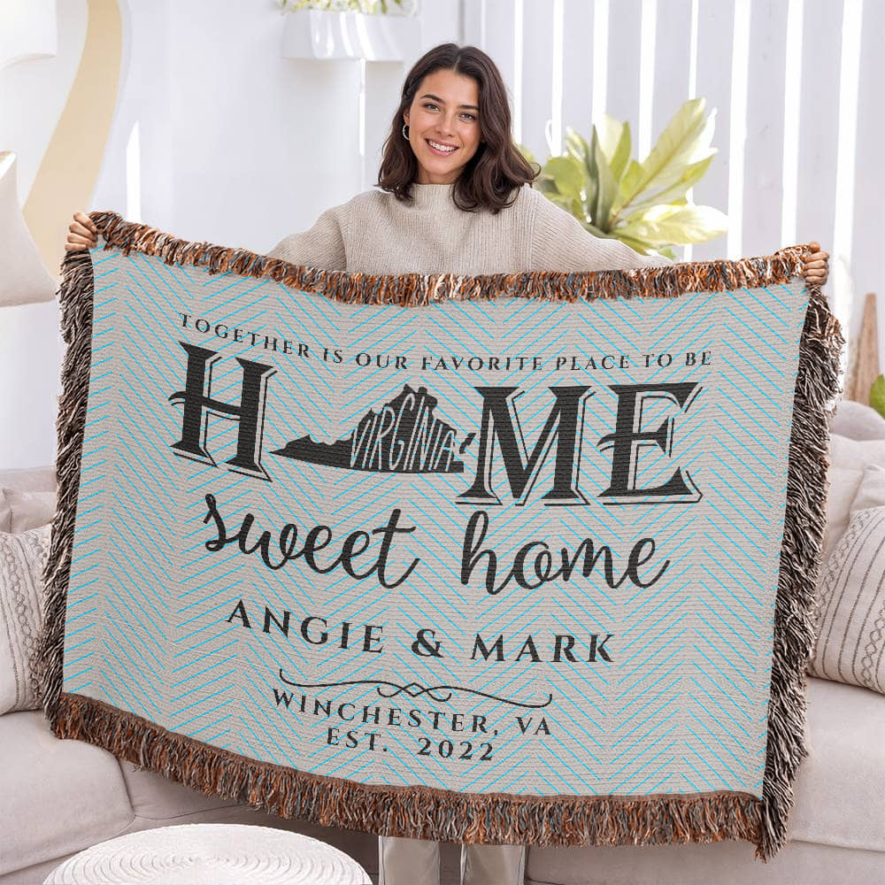 Personalized Virginia State Woven Blanket – Custom Home Throw for Couples