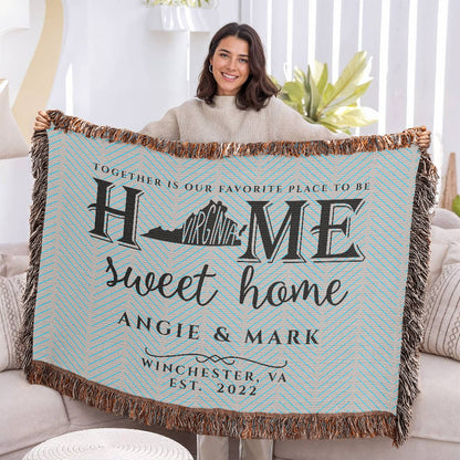 Personalized Virginia State Woven Blanket – Custom Home Throw for Couples