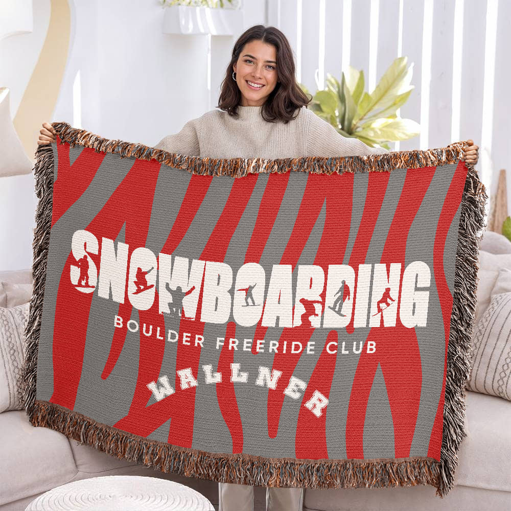 Personalized Snowboarding Woven Blanket Throw – Custom Snowboarder Gift