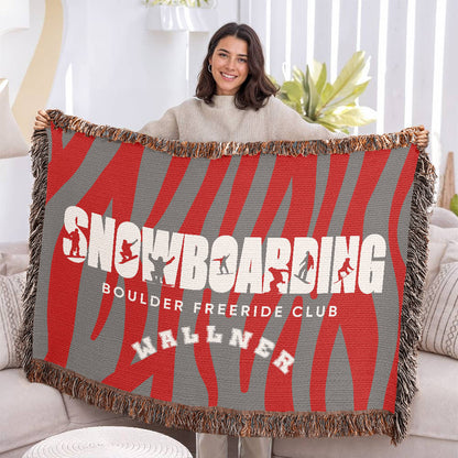 Personalized Snowboarding Woven Blanket Throw – Custom Snowboarder Gift