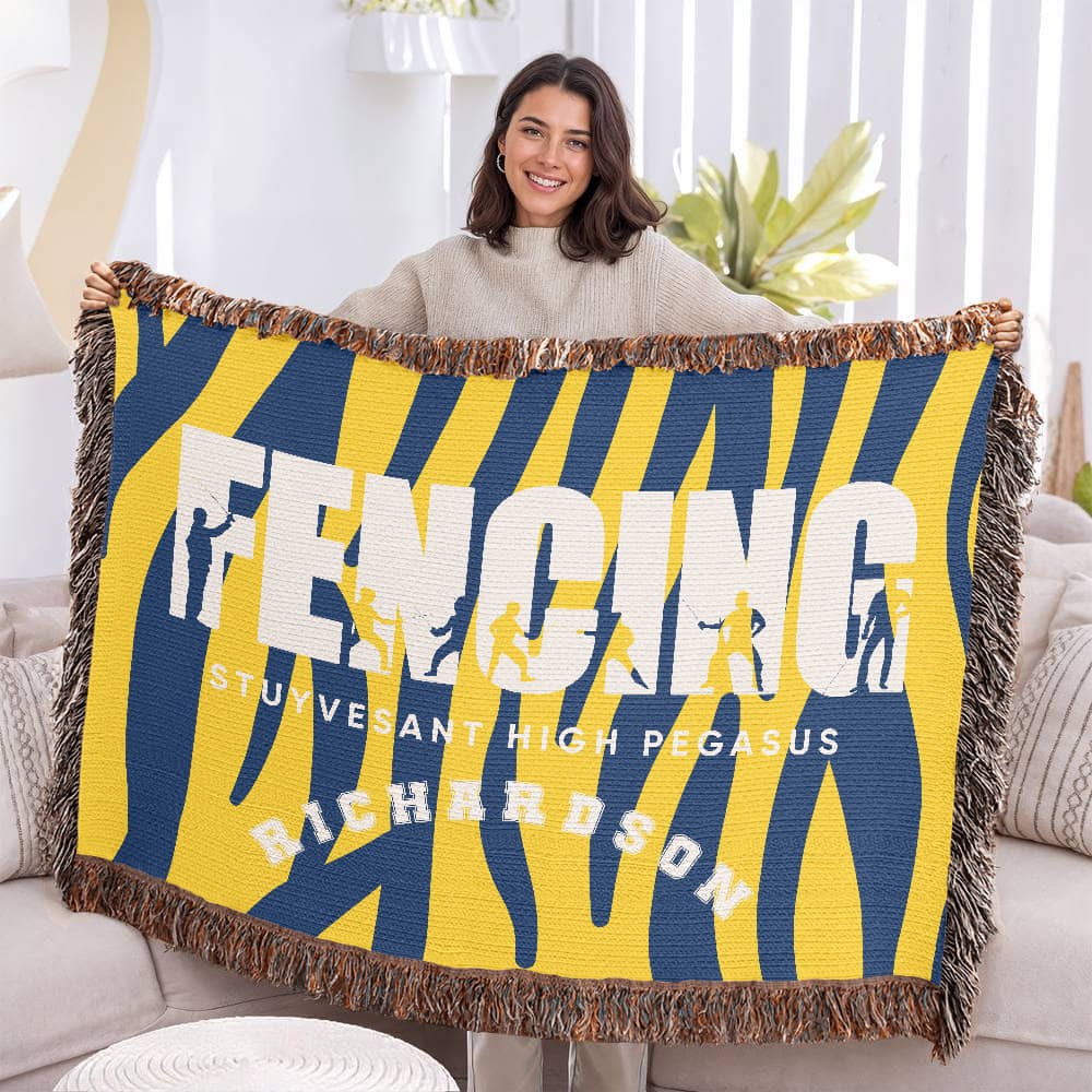 Personalized Fencing Woven Blanket Throw – Custom Fencer Athlete Gift