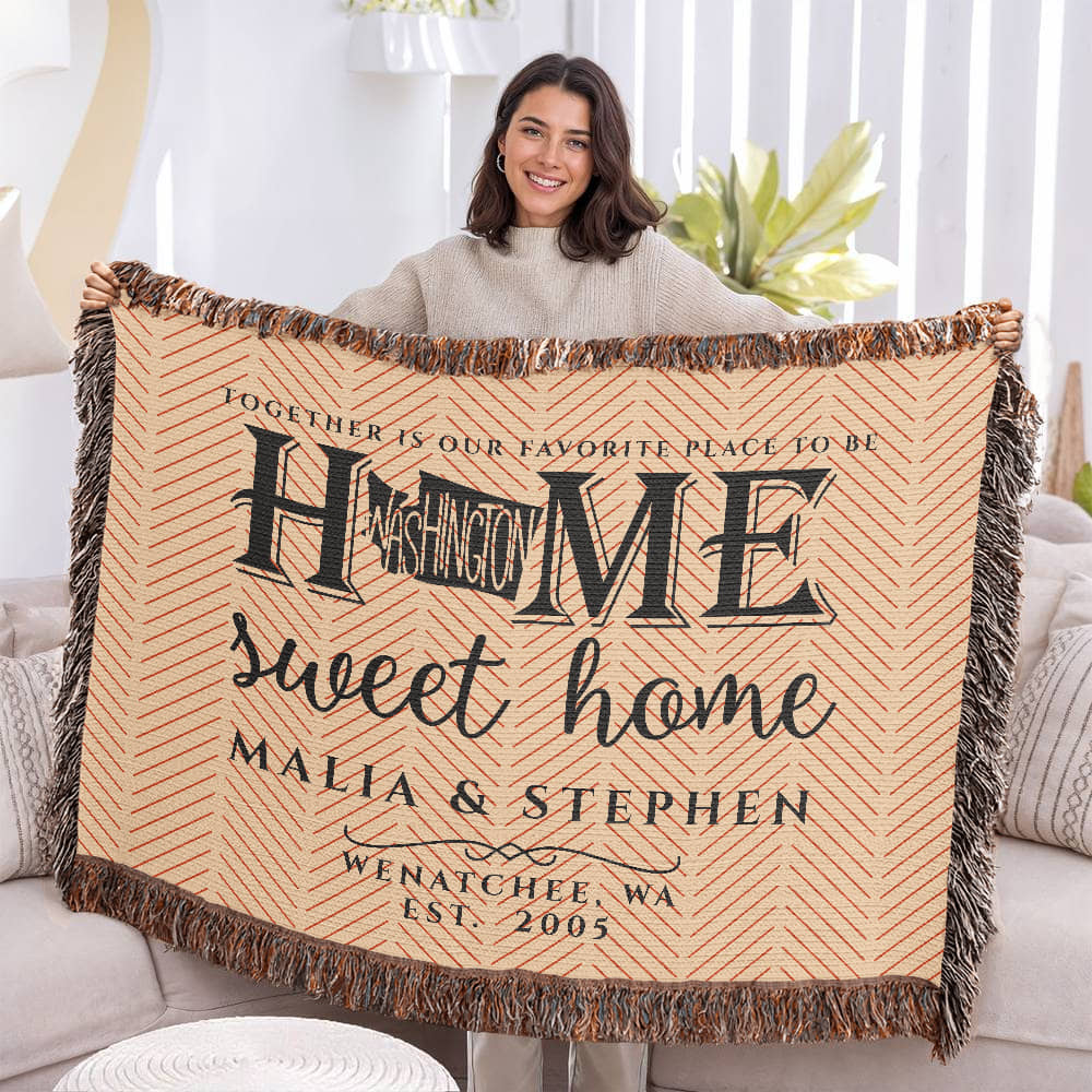 Personalized Washington State Woven Blanket – Custom Home Throw for Couples