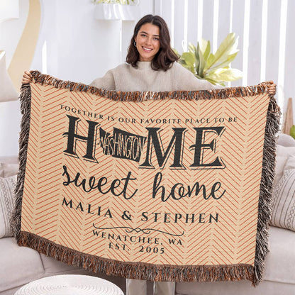 Personalized Washington State Woven Blanket – Custom Home Throw for Couples