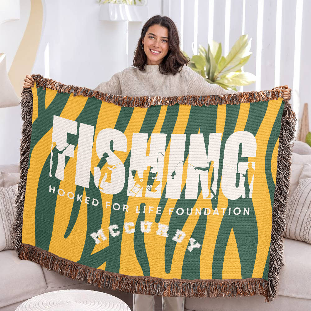 Personalized Fishing Woven Blanket Throw – Custom Outdoor Fisherman Gift
