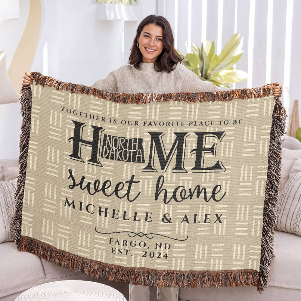 Personalized North Dakota State Woven Blanket – Custom Home Gift for Couples