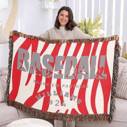 Personalized Baseball Player Woven Blanket Throw – Custom Athlete Gift