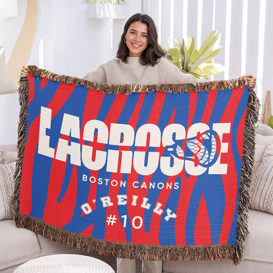 Personalized Lacrosse Player Woven Blanket Throw – Custom Athlete Gift