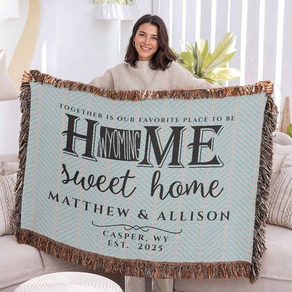 Personalized Wyoming State Woven Blanket – Custom Throw for Couples