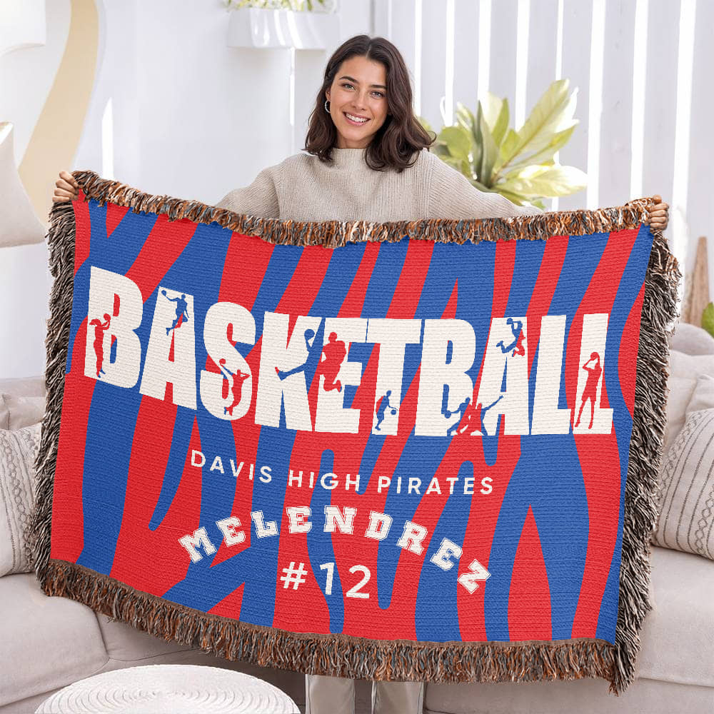 Personalized Basketball Player Woven Blanket Throw – Custom Athlete Gift