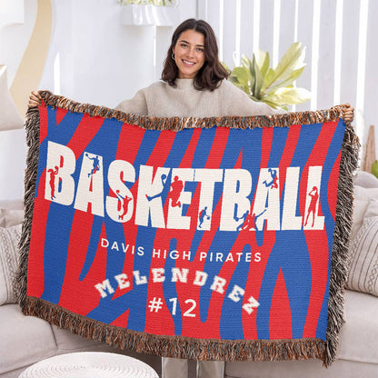 Personalized Basketball Player Woven Blanket Throw – Custom Athlete Gift