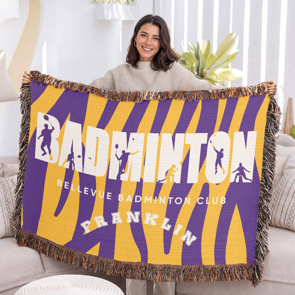 Personalized Badminton Woven Blanket Throw – Custom Badminton Player Gift