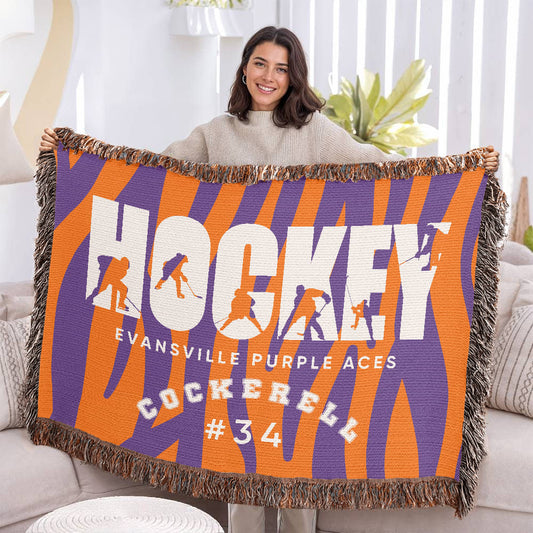 Personalized Hockey Player Woven Blanket Throw – Custom Athlete Gift