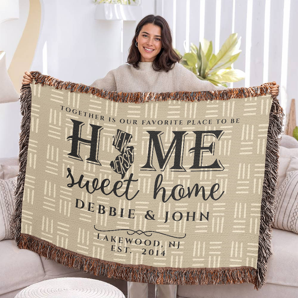 Personalized New Jersey State Woven Blanket – Custom Home Gift for Couples