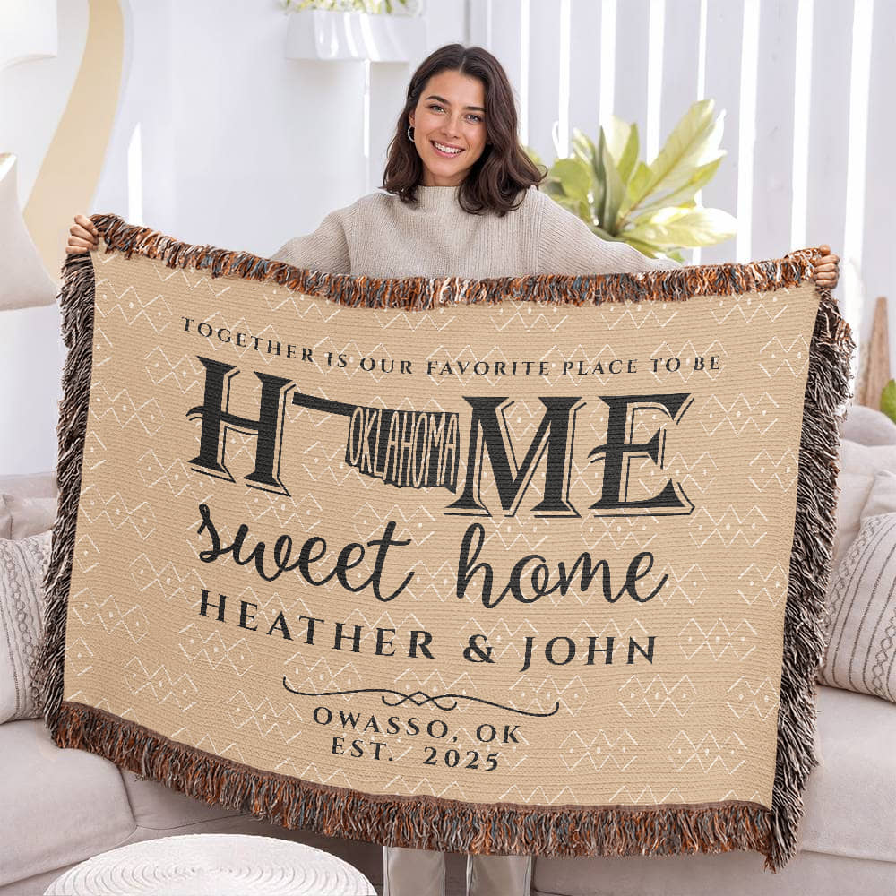 Personalized Oklahoma State Woven Blanket – Custom Home Gift for Couples