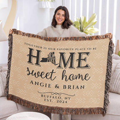 Personalized New York State Woven Blanket – Custom Home Gift for Couples