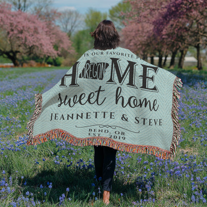 Personalized Oregon State Woven Blanket – Custom Home Gift for Couples