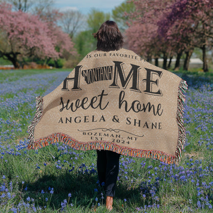 Personalized Montana Woven Blanket – Custom Cotton Throw with Names, City & Date