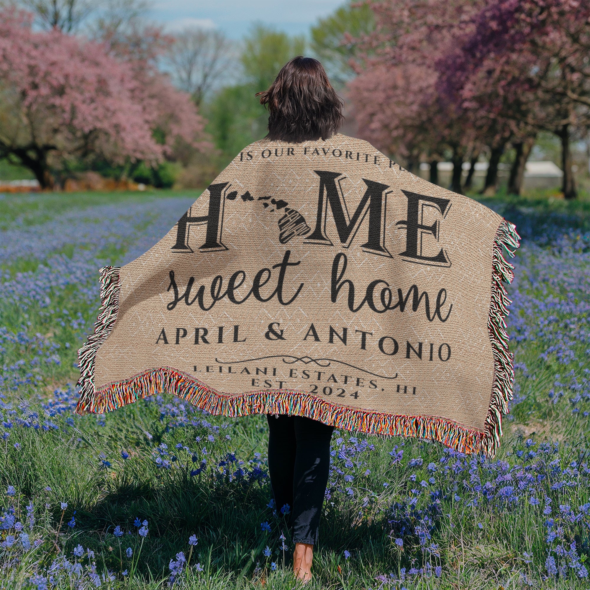 Personalized Hawaii Woven Blanket – Custom Home State Throw with Name & Location