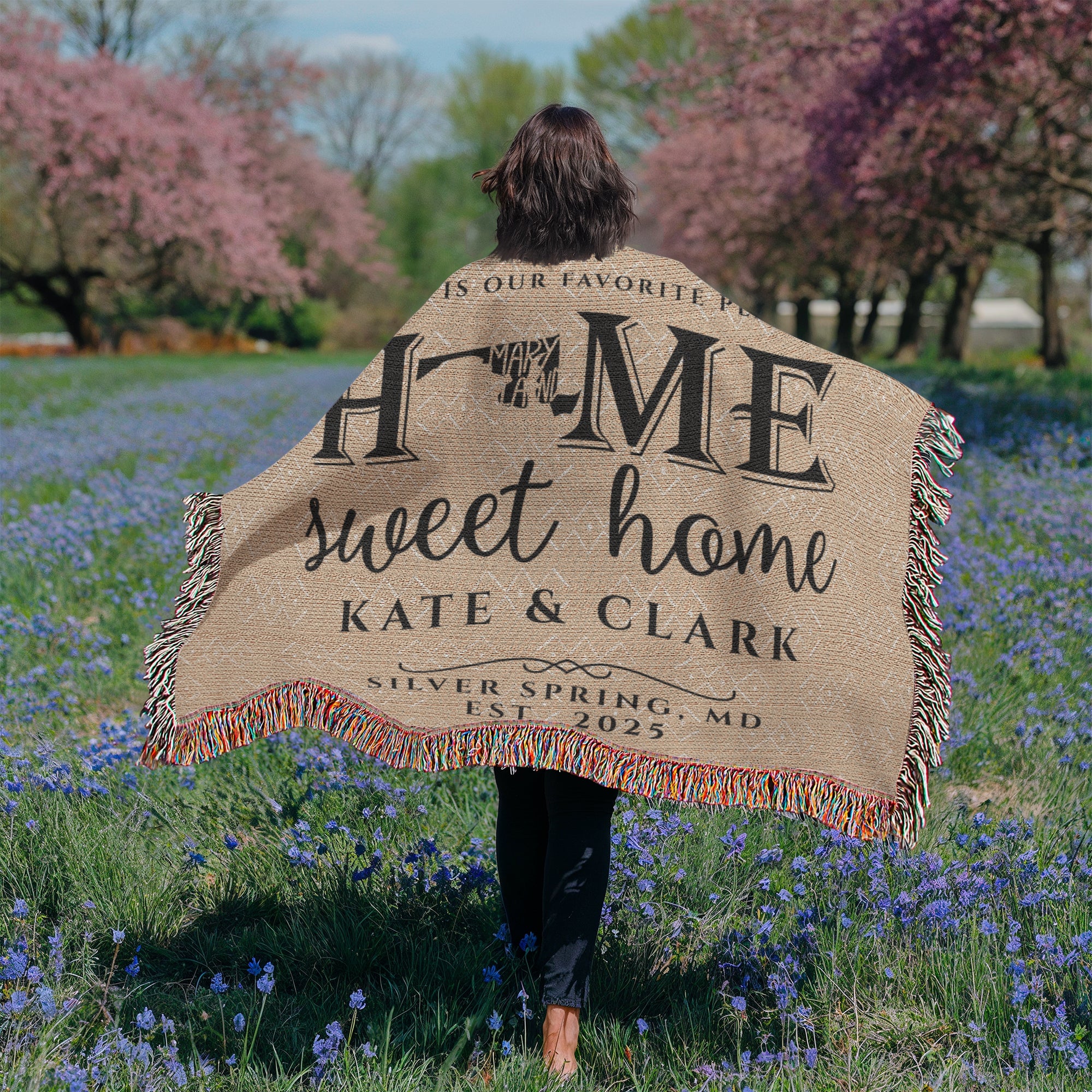 Personalized Maryland Woven Blanket – Custom Home State Throw with Name & Location
