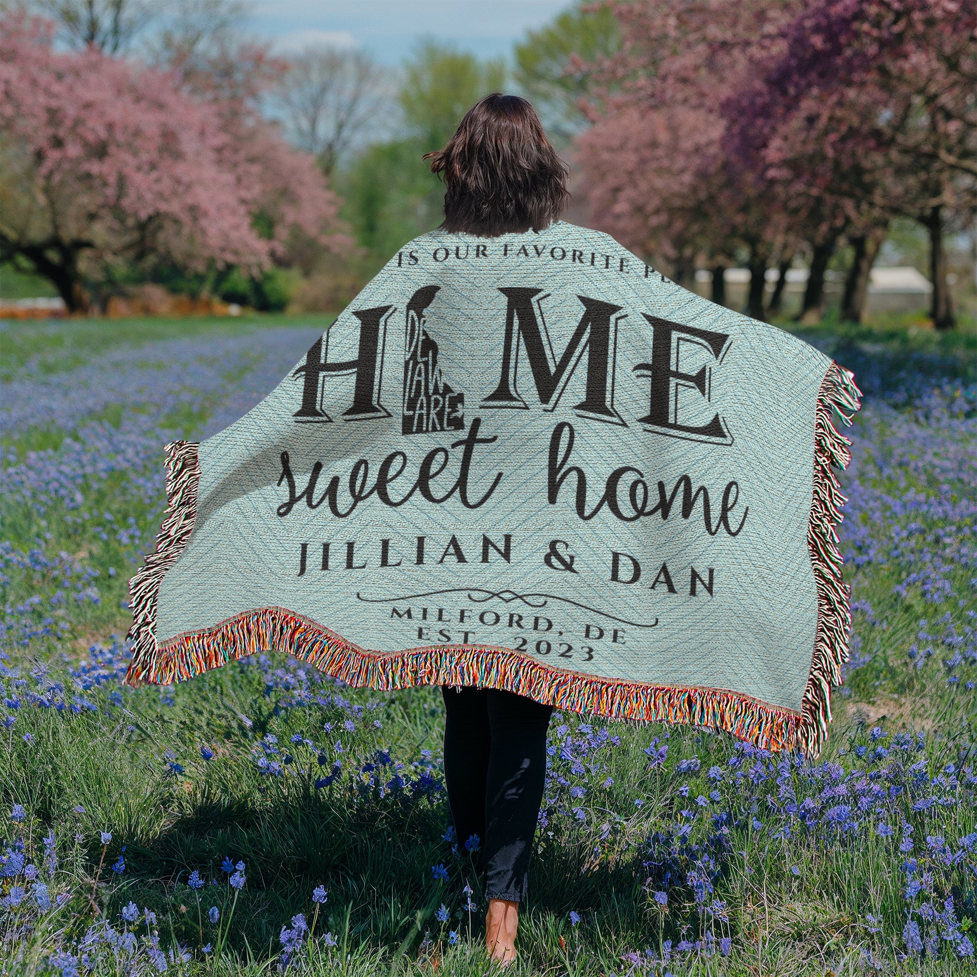 Personalized Delaware Woven Blanket – Custom Home State Throw with Name & Location