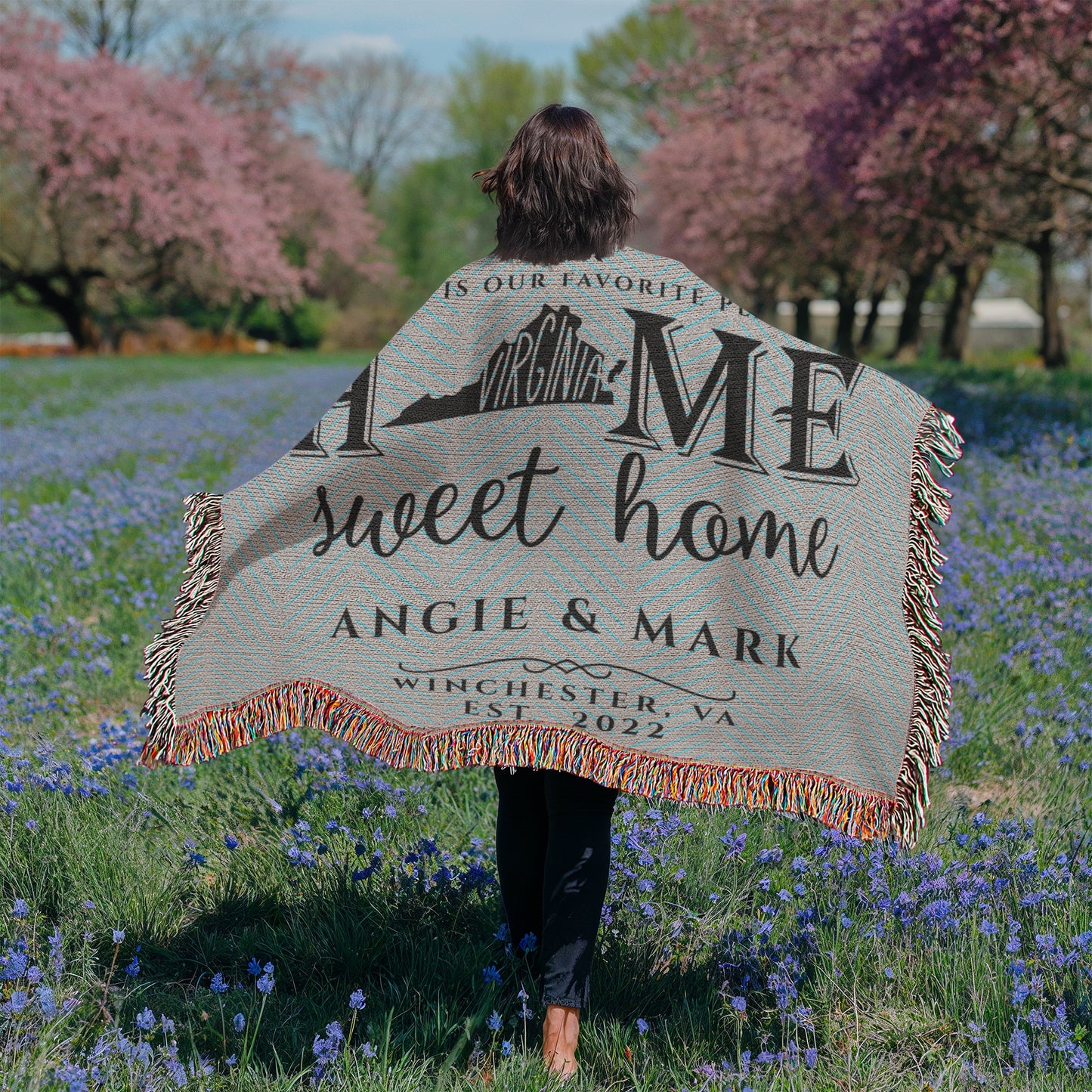Personalized Virginia State Woven Blanket – Custom Home Throw for Couples