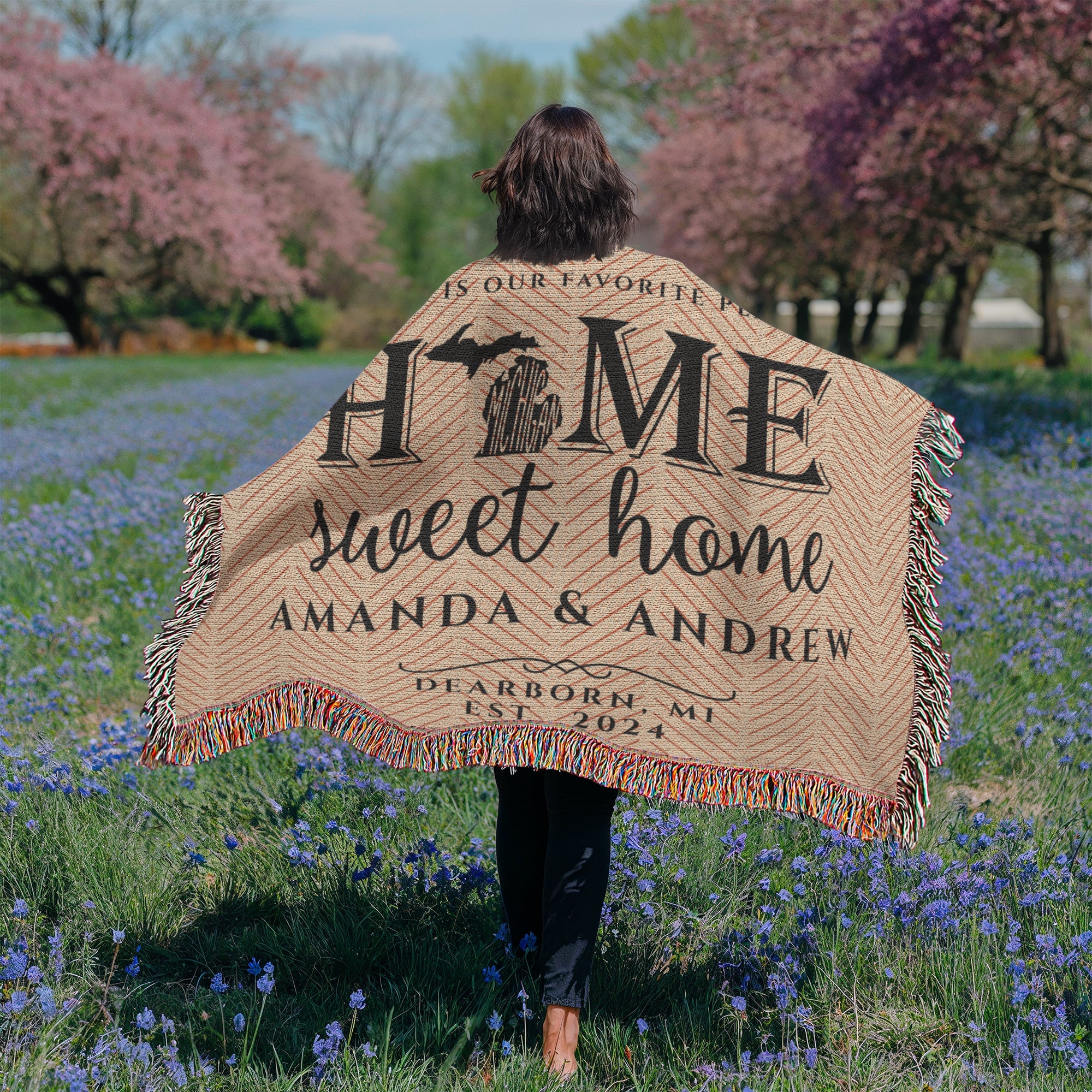 Personalized Michigan Woven Blanket – Custom Home State Throw with Name & Location