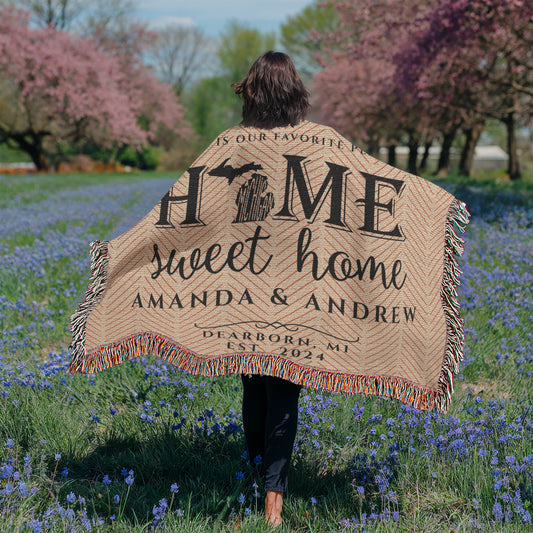 Personalized Michigan Woven Blanket – Custom Home State Throw with Name & Location