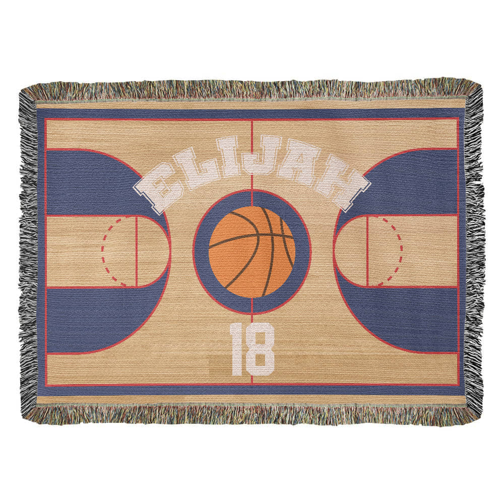 Personalized Basketball Woven Blanket – Player Gift, Custom Fleece/Sherpa Throw