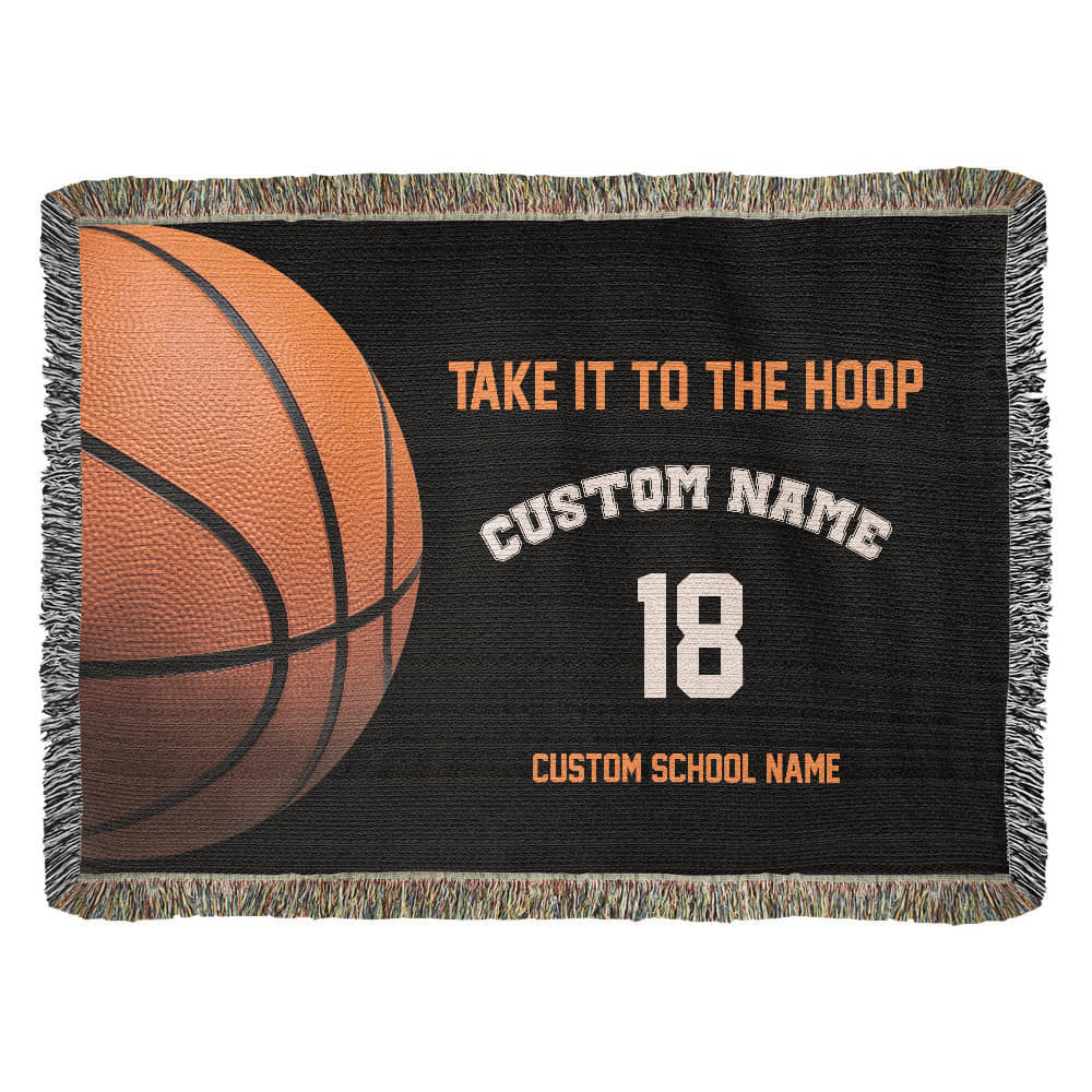 Personalized Basketball Woven Blanket – School Spirit Gift, Custom Fleece/Sherpa Throw