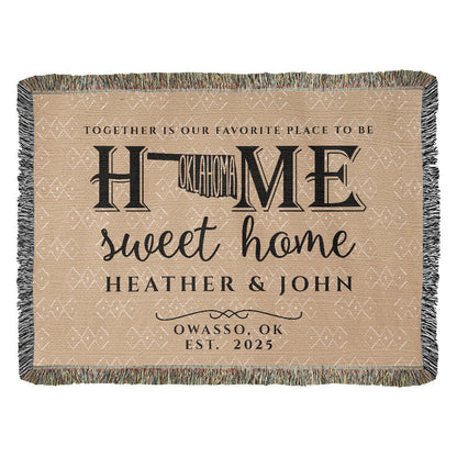 Personalized Oklahoma State Woven Blanket – Custom Home Gift for Couples