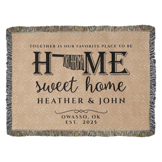 Personalized Oklahoma State Woven Blanket – Custom Home Gift for Couples