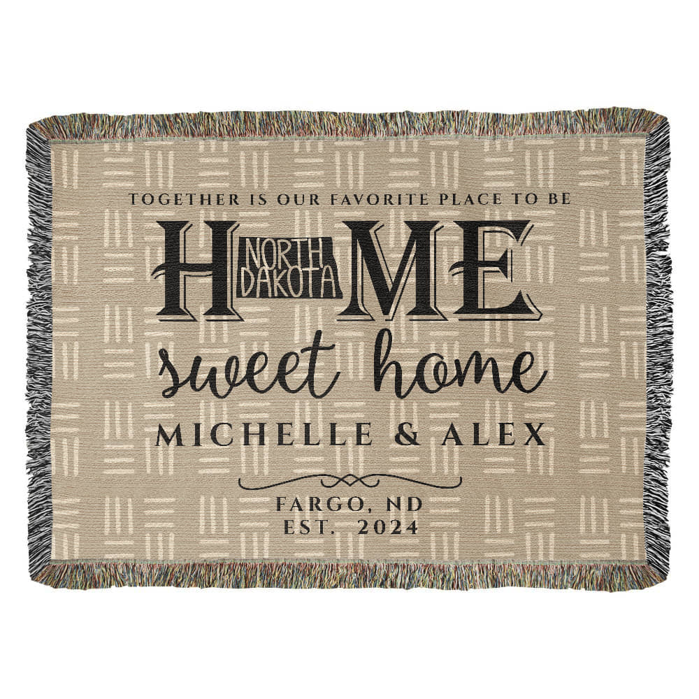 Personalized North Dakota State Woven Blanket – Custom Home Gift for Couples