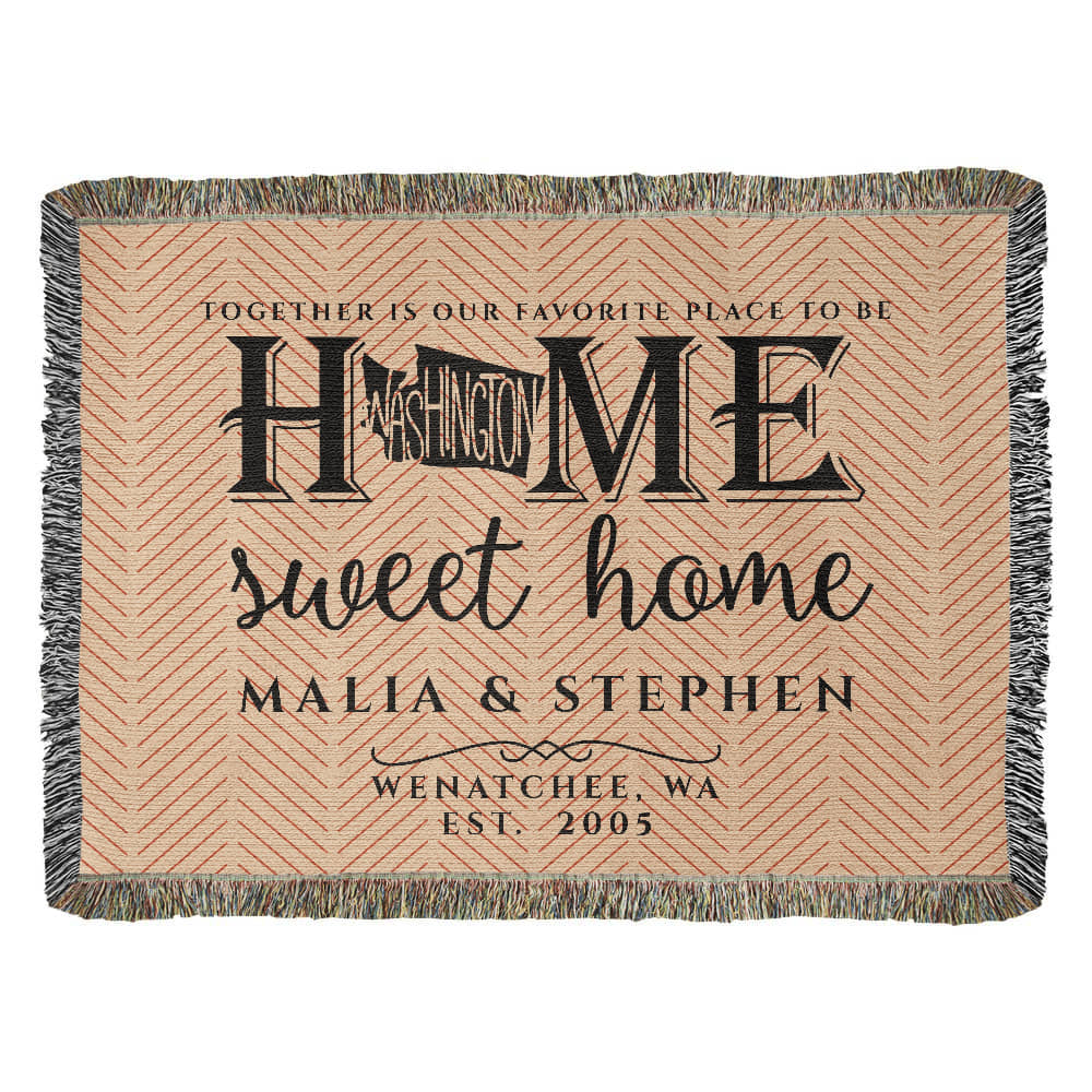 Personalized Washington State Woven Blanket – Custom Home Throw for Couples