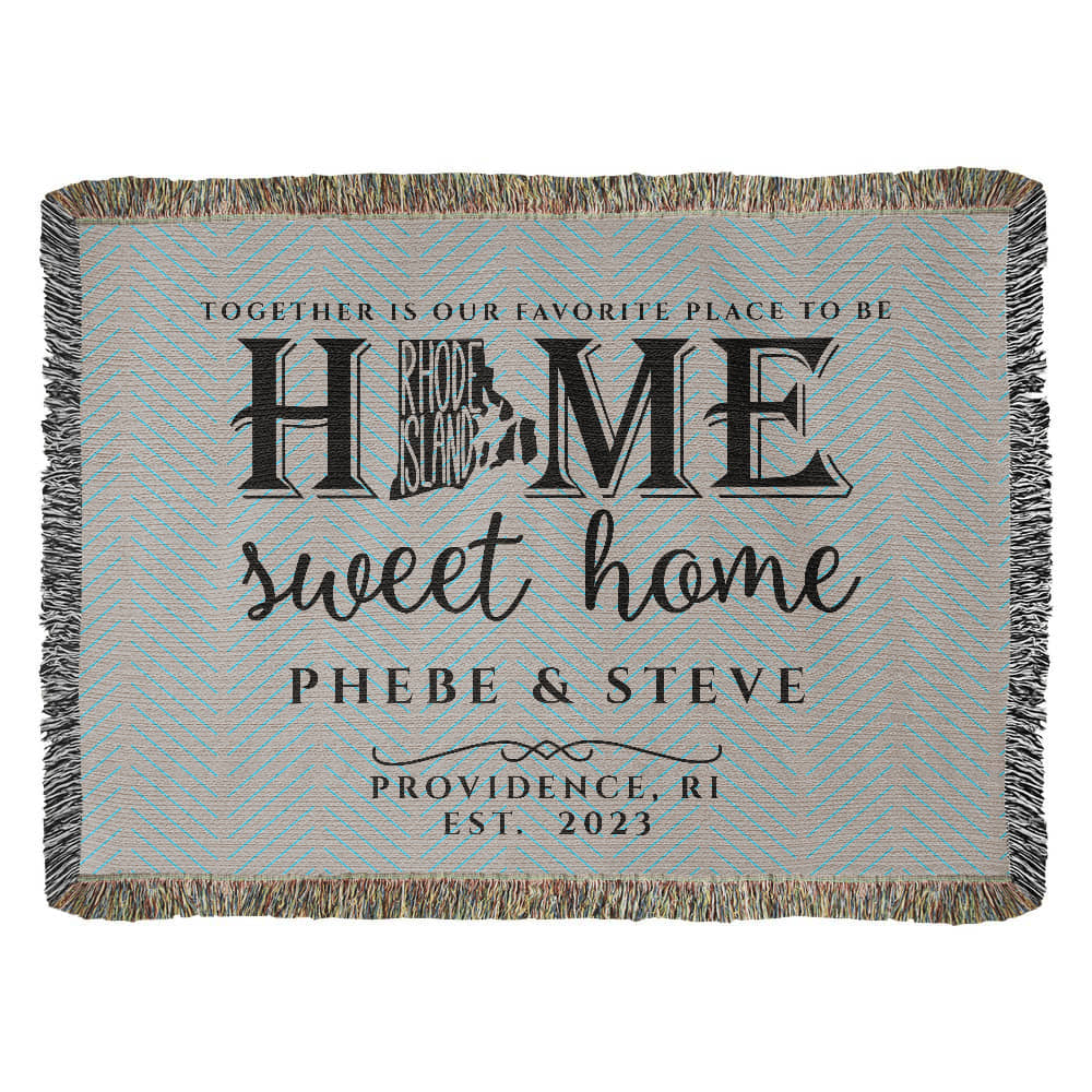 Personalized Rhode Island State Woven Blanket – Custom Home Gift for Couples