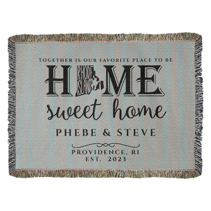 Personalized Rhode Island State Woven Blanket – Custom Home Gift for Couples