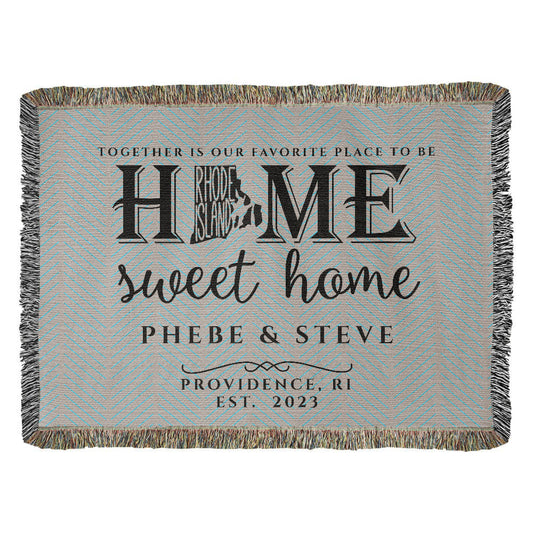 Personalized Rhode Island State Woven Blanket – Custom Home Gift for Couples