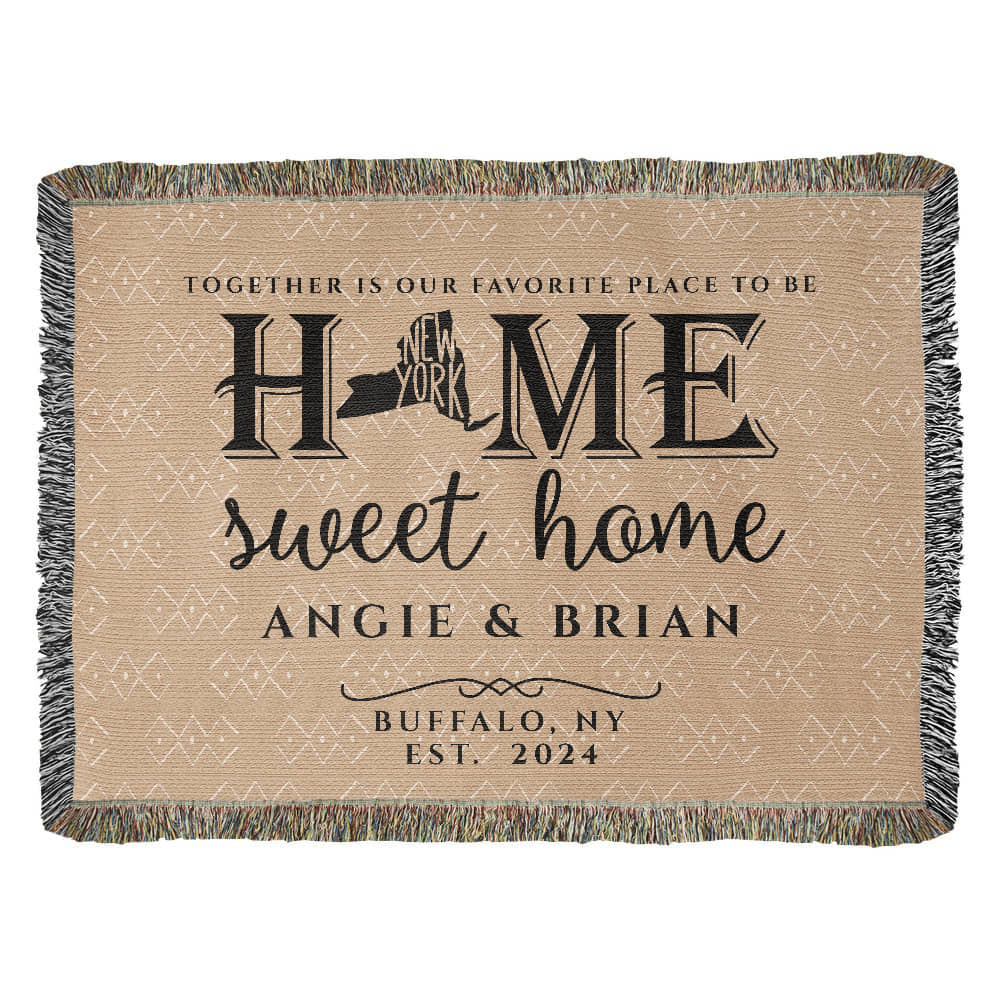 Personalized New York State Woven Blanket – Custom Home Gift for Couples