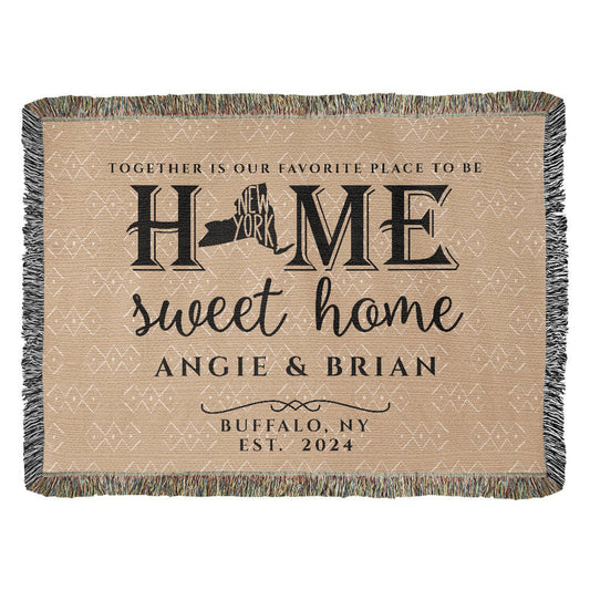 Personalized New York State Woven Blanket – Custom Home Gift for Couples
