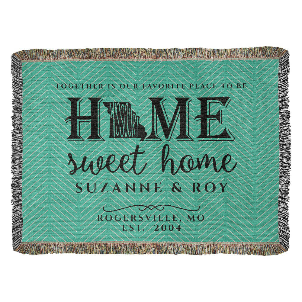 Personalized Missouri Woven Blanket – Custom Cotton Throw with Names, City & Date