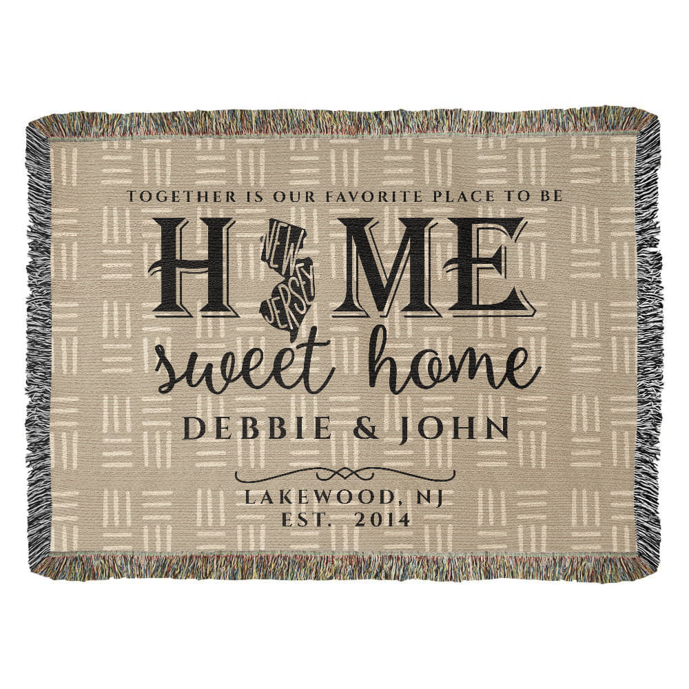 Personalized New Jersey State Woven Blanket – Custom Home Gift for Couples